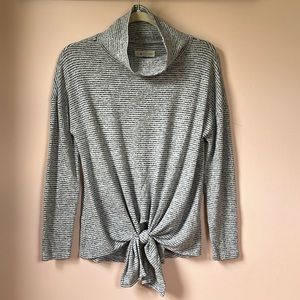 LOFT Lou & Grey Striped Tie Front Cowl Neck Long Sleeve Tee XS